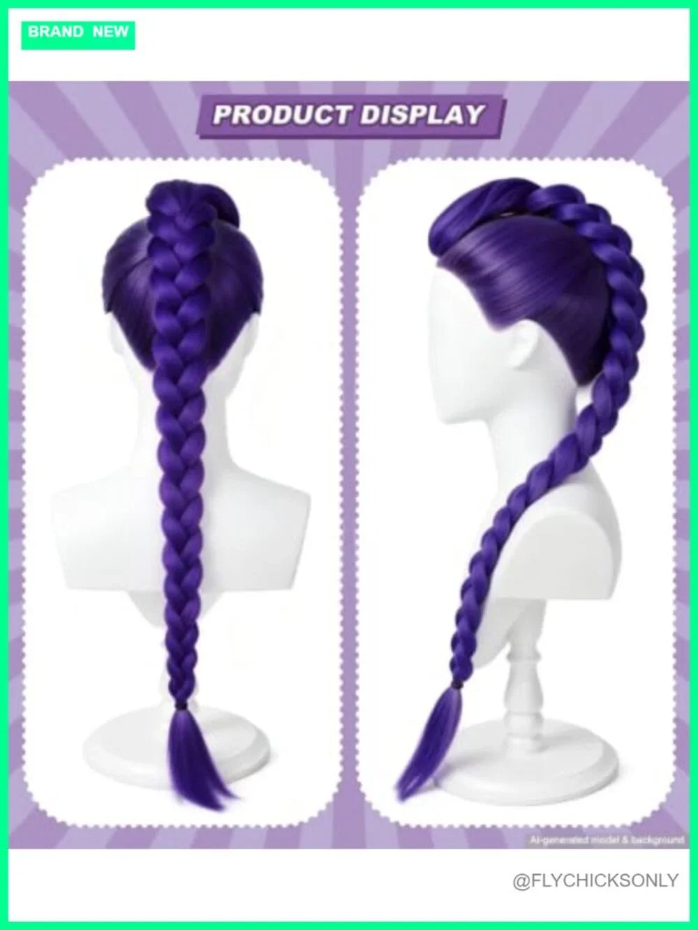 Purple Braided Ponytail Wig Clip-On Cosplay Hairpiece